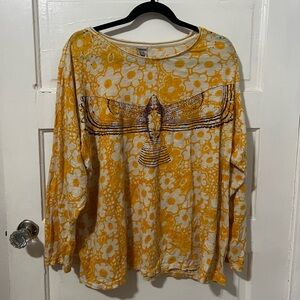 Yellow Free People Hawk Print Top